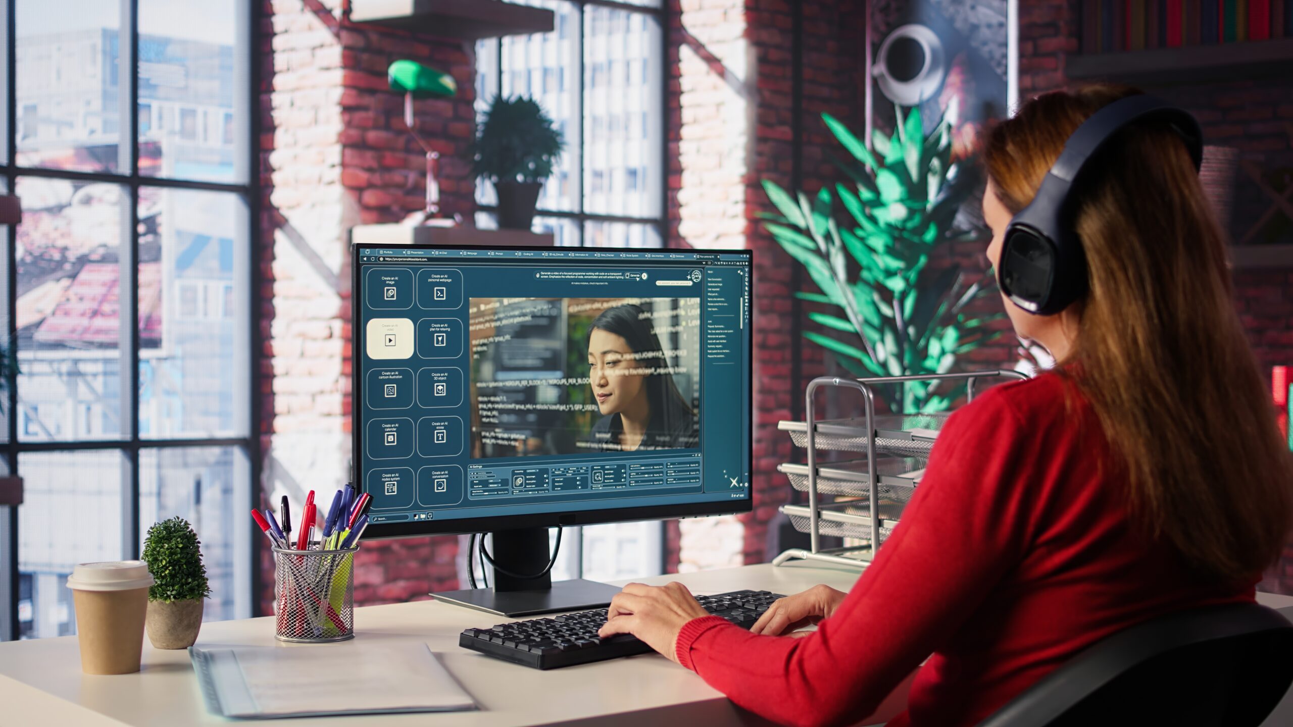 mature developer coding cloud computing with ai chatbot on pc