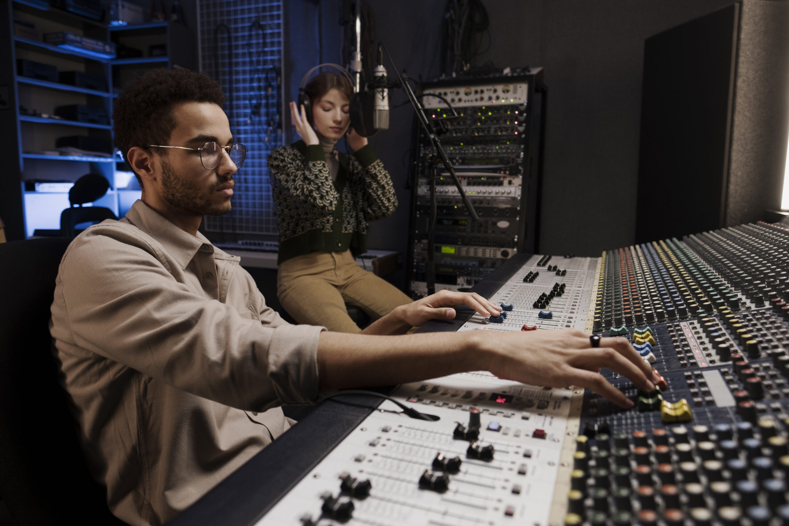 medium shot artists making music
